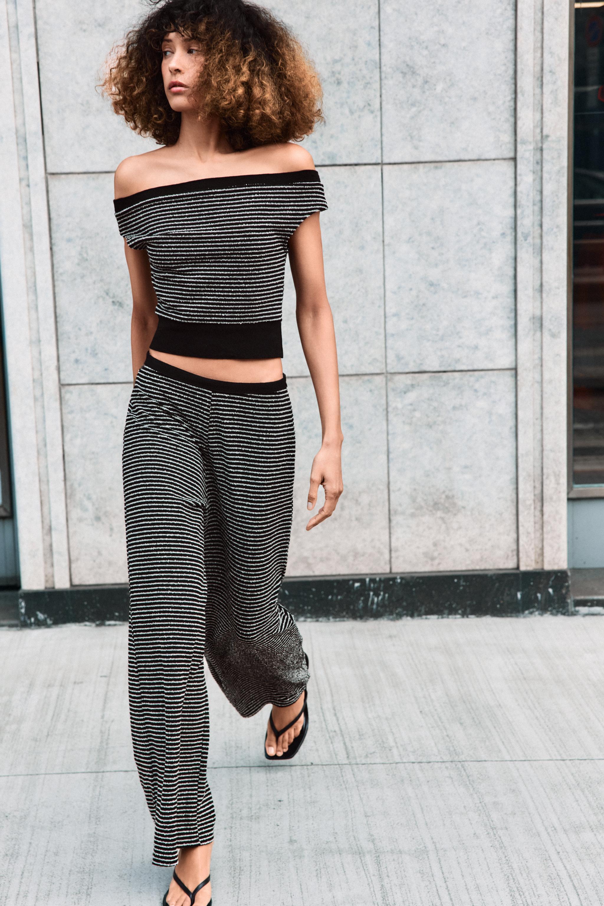 STRIPED BOUCLÉ PANTS